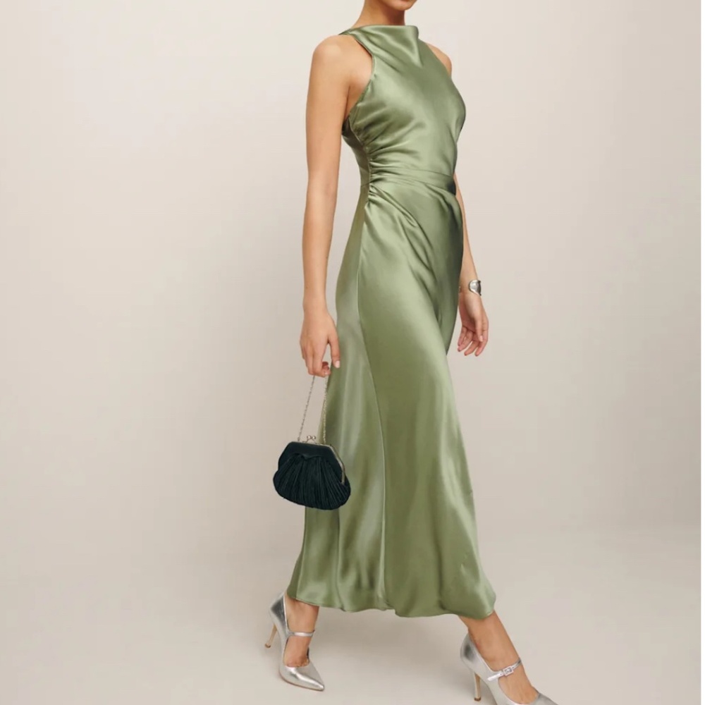 Reformation Casette Silk Dress Green - Size 4